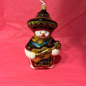 handmade glass blown Mexican snowman ornament NWT